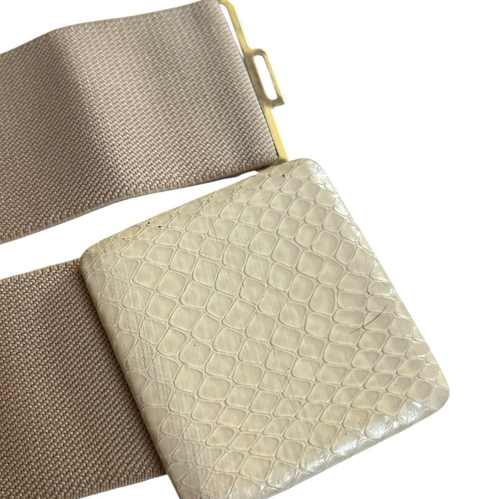 Vintage Cream Beige Elastic Stretch Retro Belt Faux Snakeskin Buckle Neutral - Picture 3 of 6